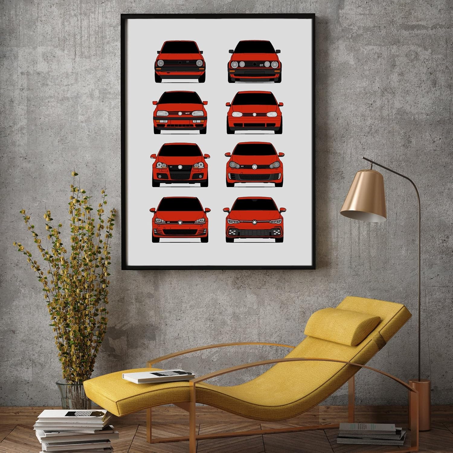 Volkswagen Golf GTI Generations Inspired Car Poster – Handmade Print of VW GTI (Car Models MK1 to MK8) – Red, 8×10″ Satin Print (Unframed) – Perfect