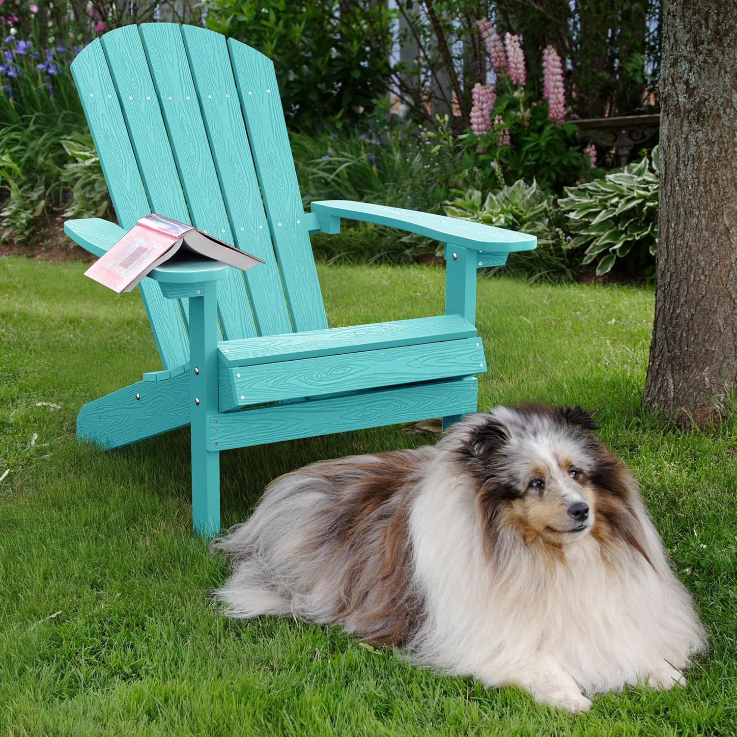 YEFU Silla Adirondack de plástico resistente a la intemperie, sillas de patio de 5 pasos de fácil instalación, se ve exactamente como madera real,
