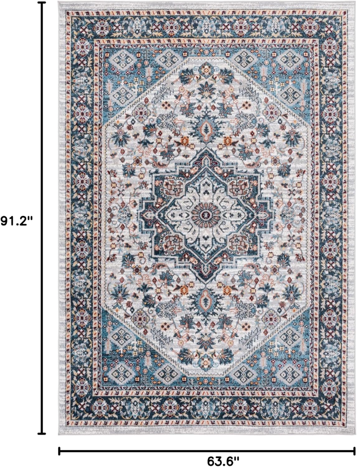 SAFAVIEH Bayside Collection – Alfombra de área, 5.3 x 7.6 pies, color azul y gris, diseño oriental tradicional, no desprende pelusa y de fácil