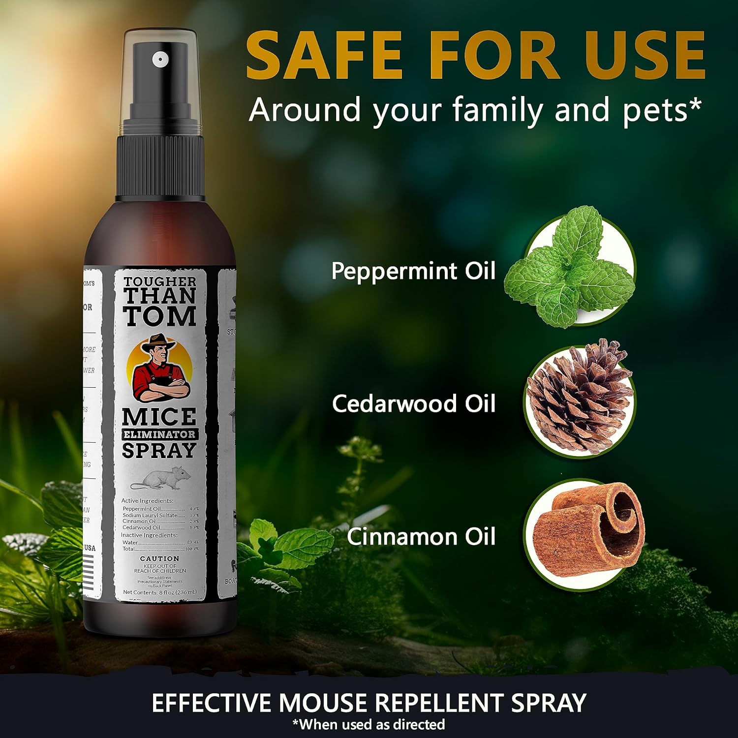 Tougher Than Tom Aerosol repelente de ratones, paquete de 3, 8 onzas líquidas de aceite de canela y menta prémium en aerosol para roedores,