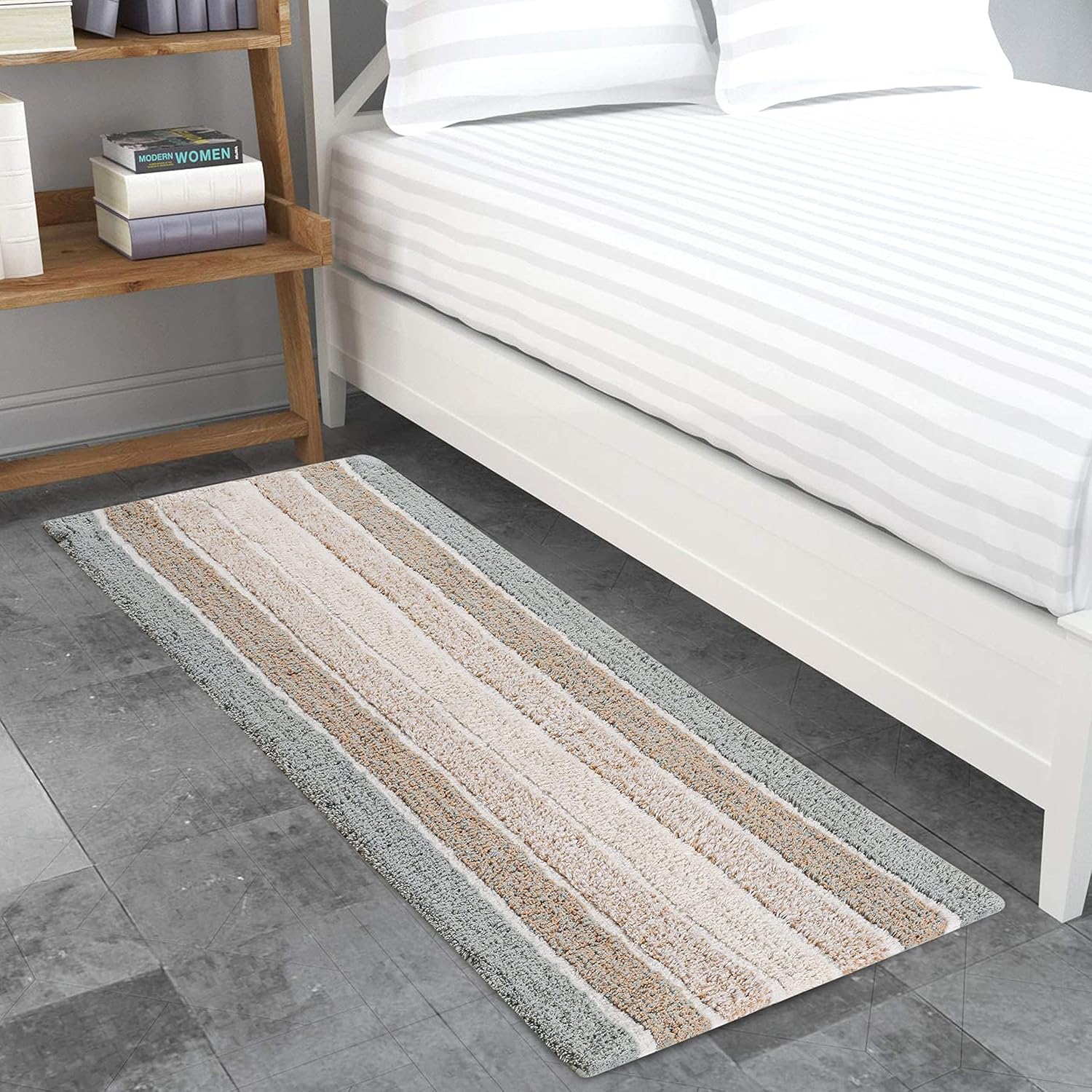 THE BEER VALLEY Alpine Stripe – Alfombra de baño de 24 x 60 pulgadas, color gris beige, suave y absorbente, antideslizante, alfombra de baño larga,