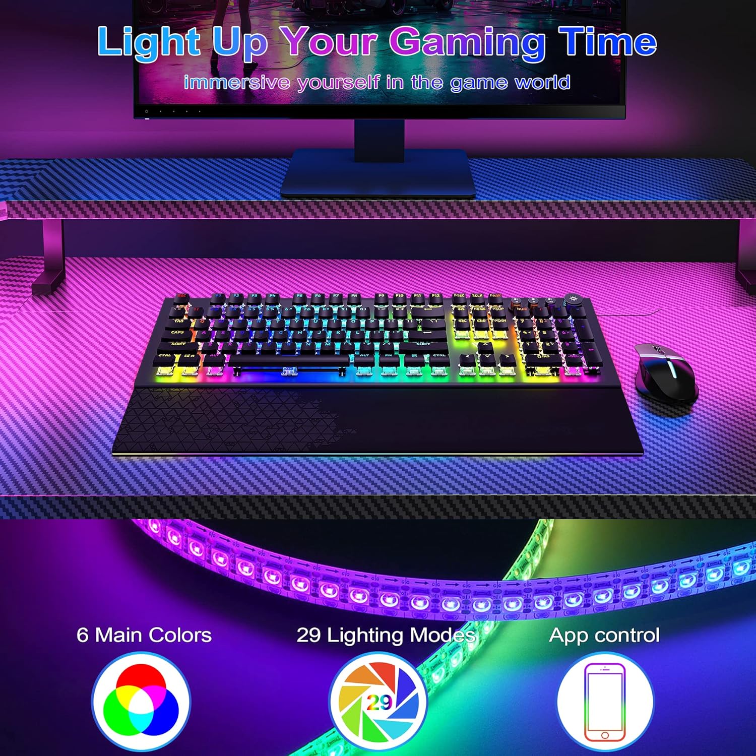 wOod-it Escritorio de computadora para juegos, esquina en forma de L de 51 pulgadas, mesa de escritura para oficina en casa con luces LED, tomas de