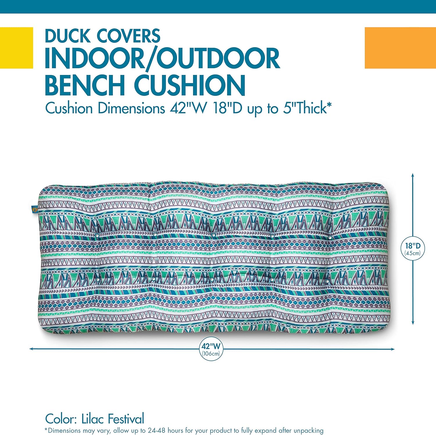 Duck Covers Cojín de banco resistente al agua para interiores y exteriores, 42 x 18 x 5 pulgadas, festival lila, cojín de banco de patio