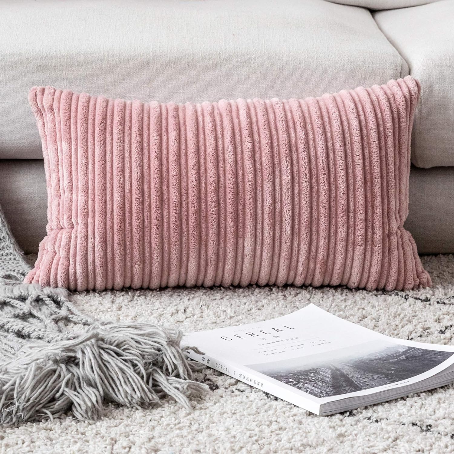 UGASA – Fundas para almohada de franela de terciopelo supersuaves, a rayas
