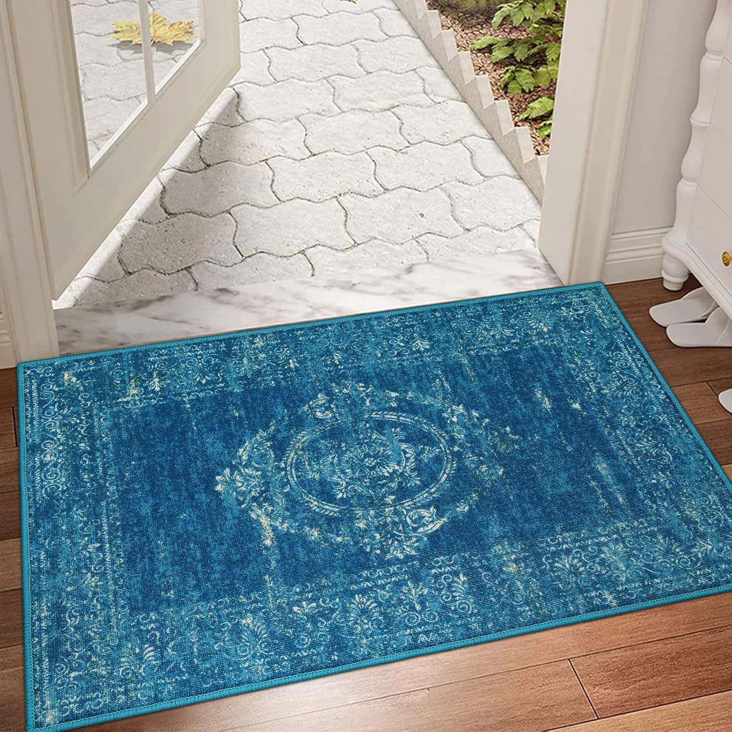 Collive Tapete retro para puerta de interior, antideslizante, lavable, absorbe rápidamente, tapetes de bienvenida, tapetes de pelo bajo, alfombra de