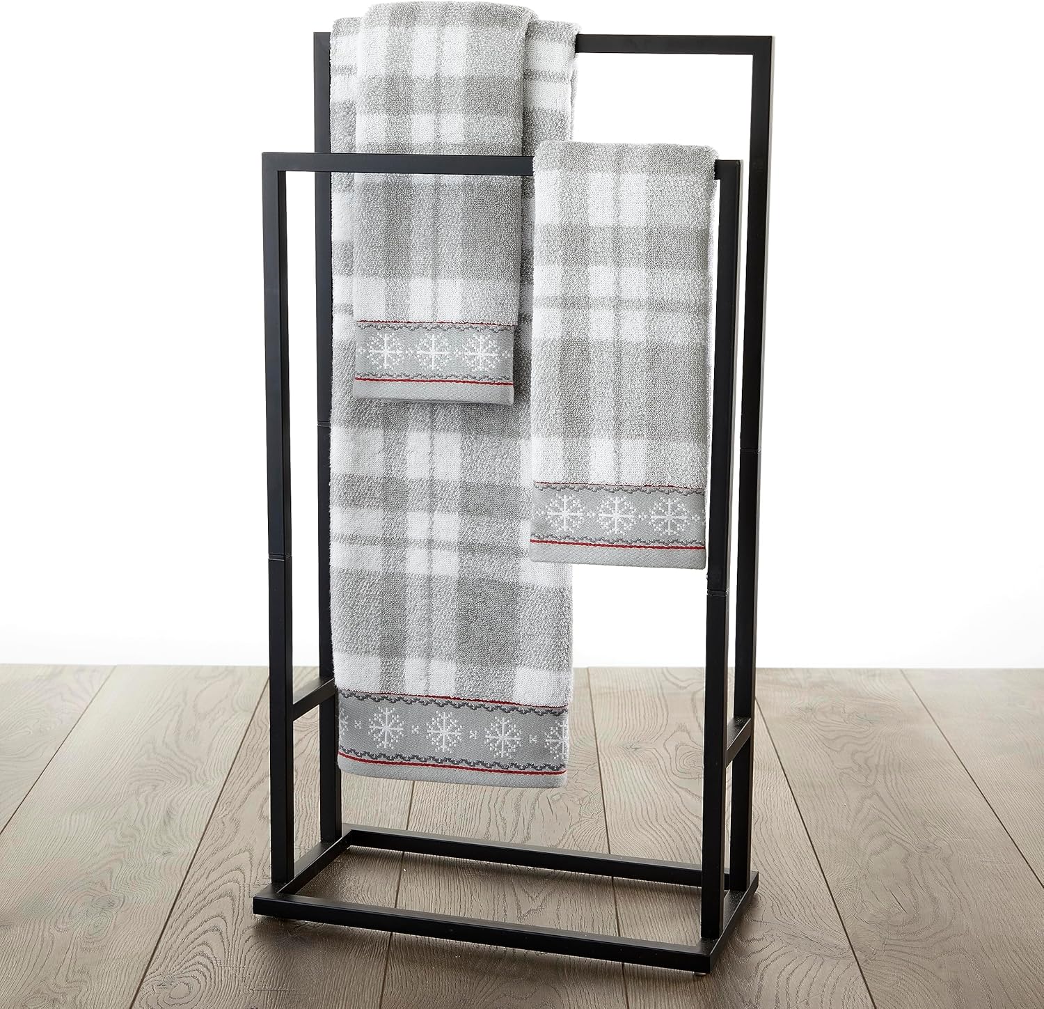 SKL Home Christmas Whistler – Juego de toallas de mano a cuadros, 16 x 25 pulgadas, grisa cuadros, 2 unidades