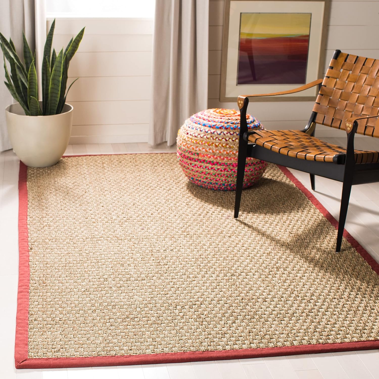 Safavieh NF114A Natural Fiber Collection – Alfombra de fibras naturales de patrón trenzado, varios colores (5 x 8 pies), Fibras naturales,
