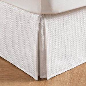 Falda de cama plisada con tejido de gofre, volantes de polvo a medida de 22 pulgadas, caída de fácil ajuste, lavable a máquina (blanco, matrimonial, Falda de cama plisada con tejido de gofre, volantes de polvo a medida de 22 pulgadas, caída de fácil ajuste, lavable a máquina (blanco, matrimonial,