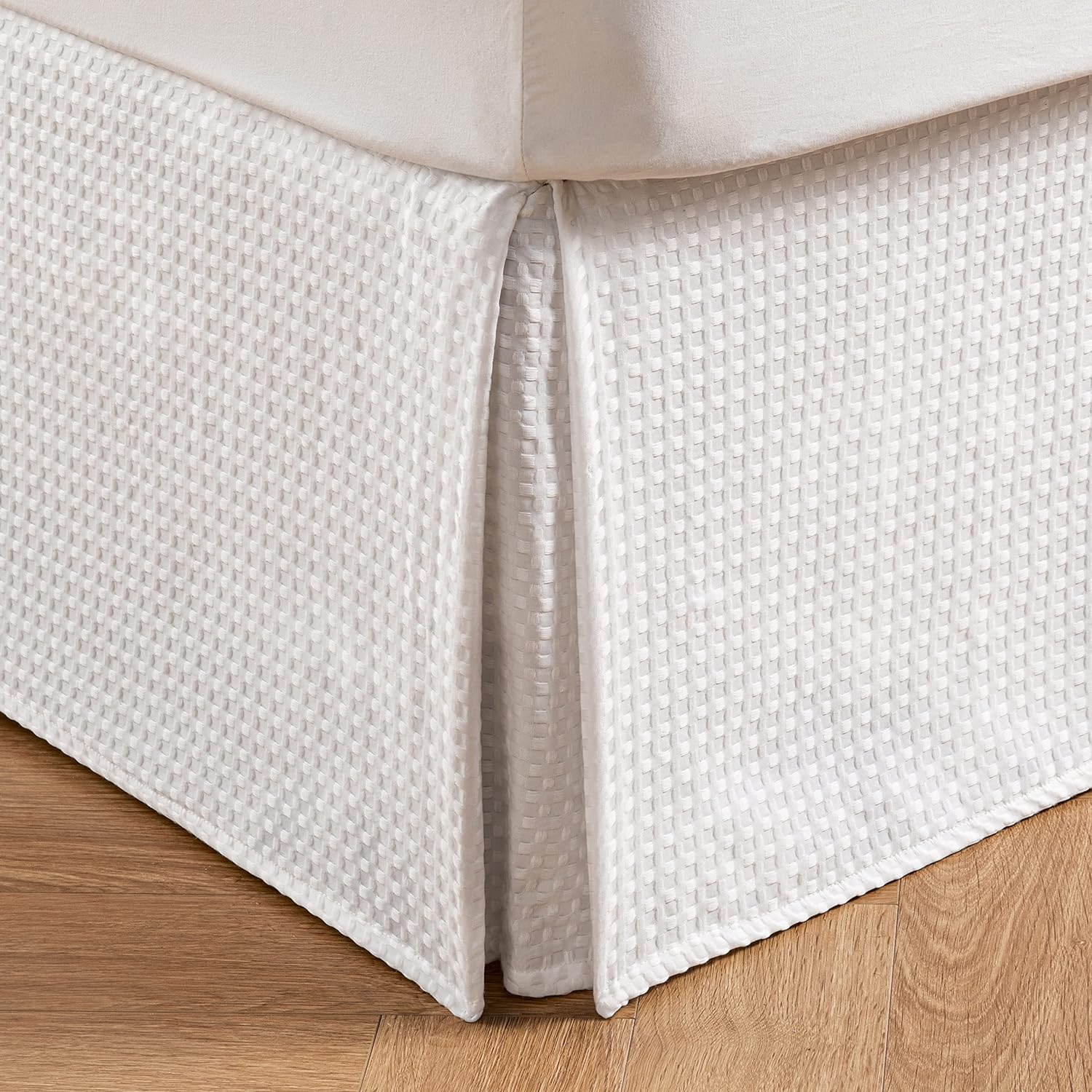 Falda de cama plisada con tejido de gofre, volantes de polvo a medida de 22 pulgadas, caída de fácil ajuste, lavable a máquina (blanco, matrimonial,