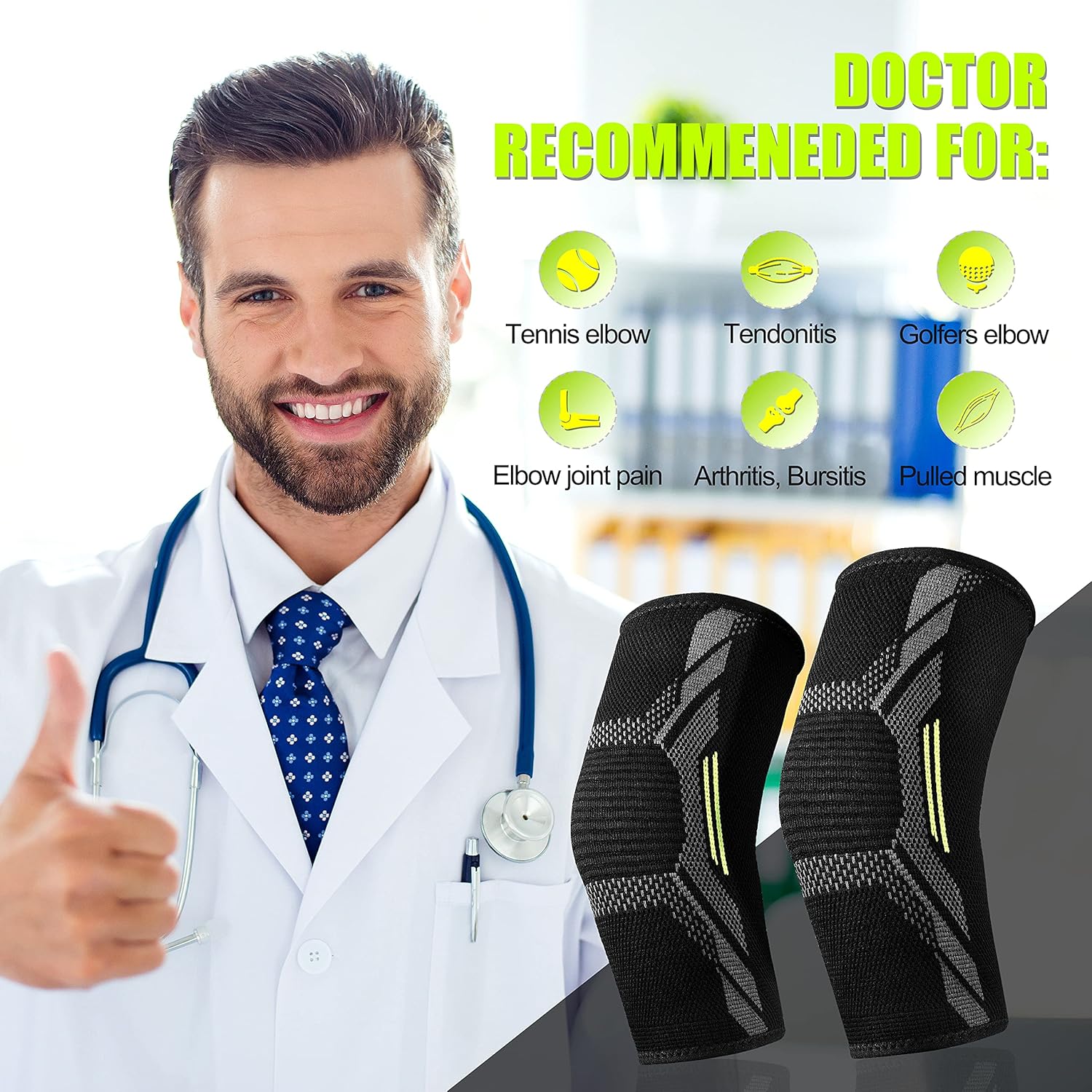 Manga de compresión para el codo para hombres y mujeres (1 par), mangas de apoyo para el brazo, almohadillas de alivio del dolor para tendinitis,
