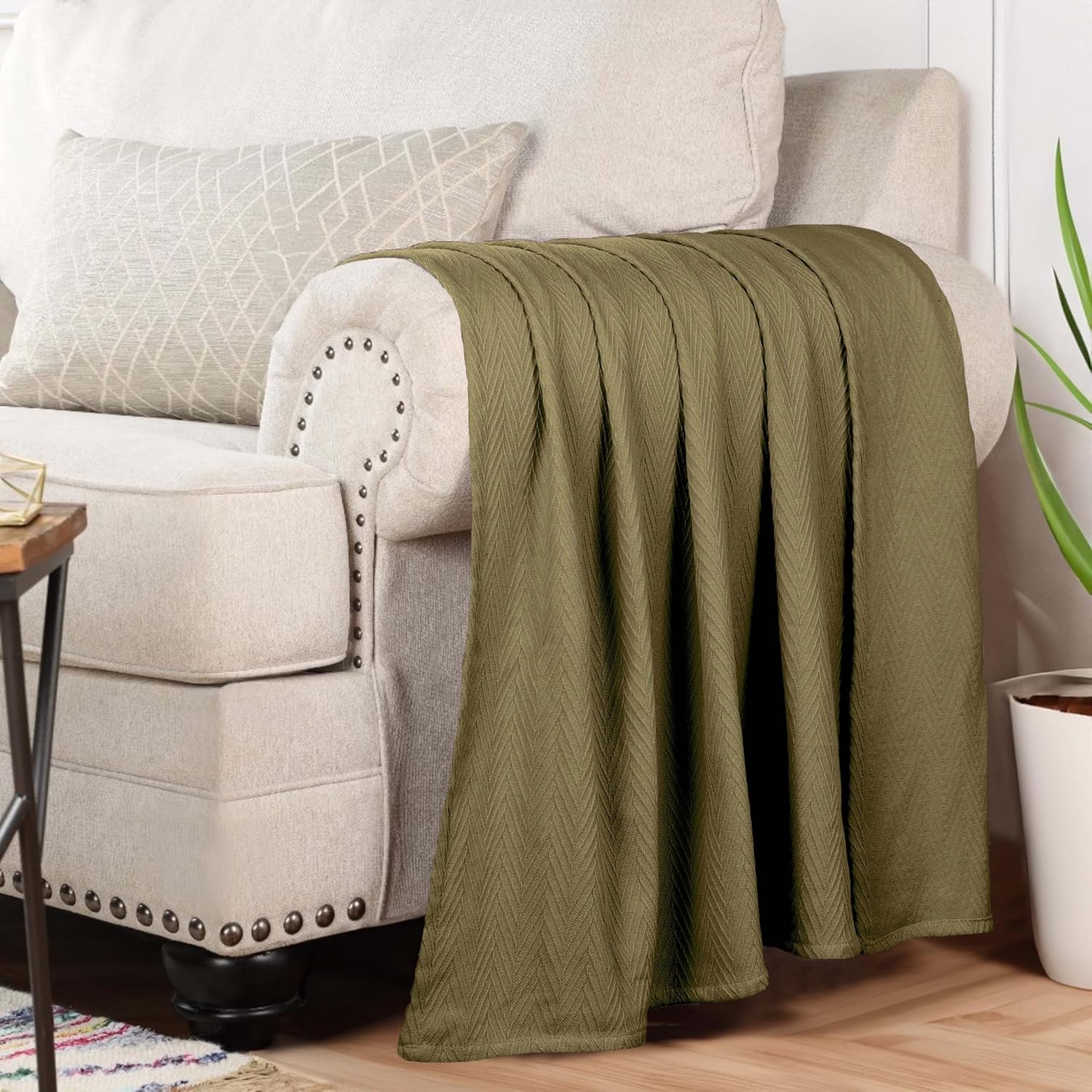 SUPERIOR Manta de gran tamaño 100% algodón, manta tejida para sofá, cama, ropa de cama, casa de campo, artículos esenciales para el hogar, mantas