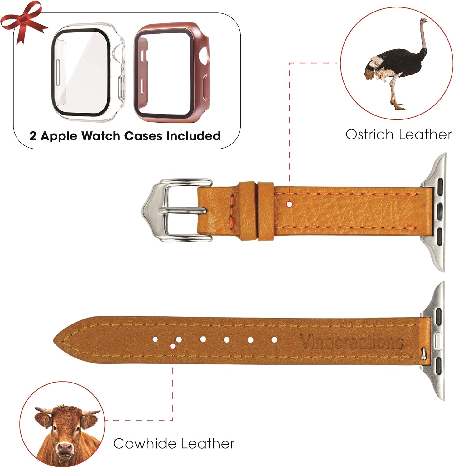 Correa de cuero de avestruz para mujer compatible con Apple Watch Ultra de 1.929 in 1.772 in 1.732 in 1.654 in 1.614 in 1.575 in 1.496 in pulsera de