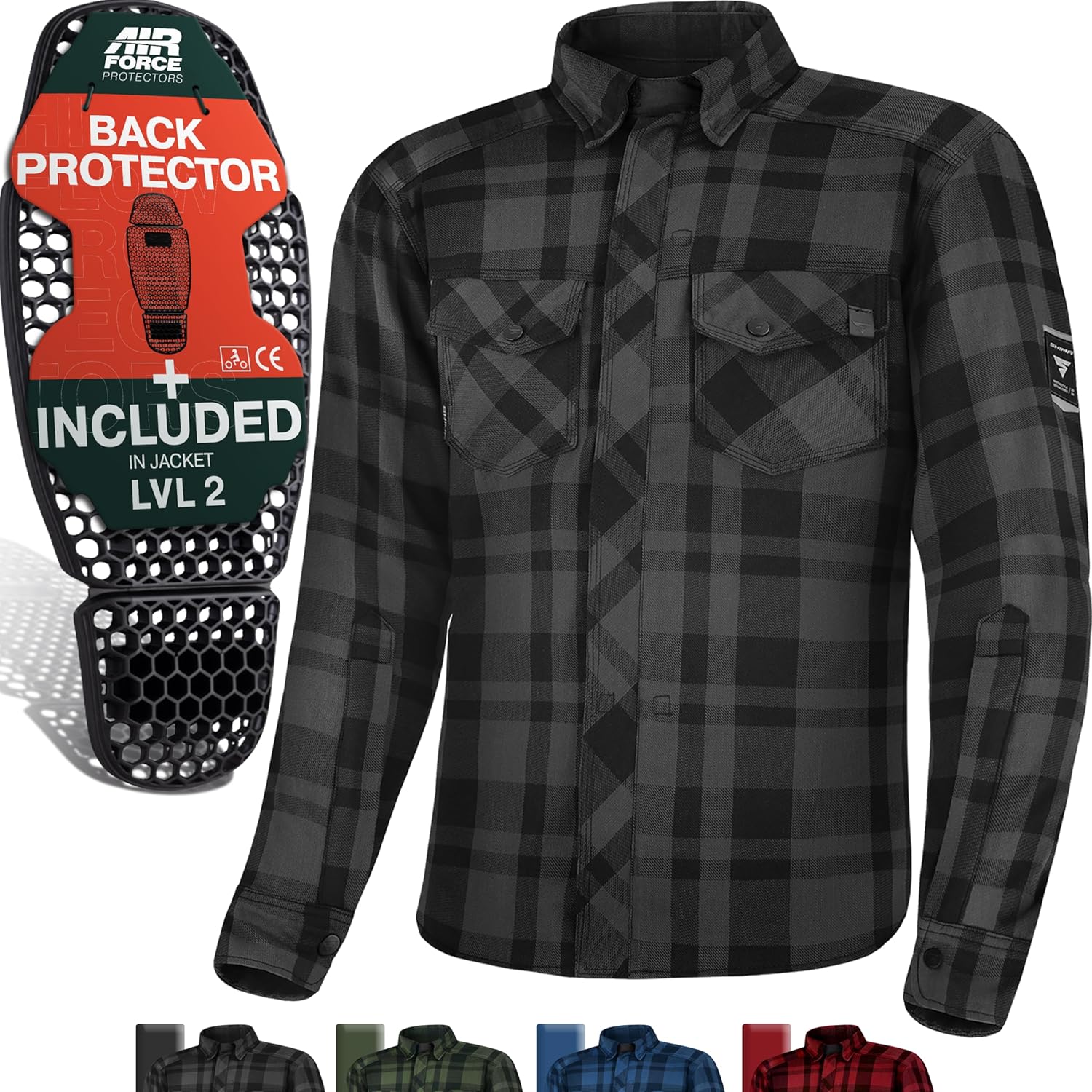 SHIMA RENEGADE MEN 2 Camisa de motocicleta para hombre  Chaqueta de franela de motociclista a cuadros blindados con fibra QL  Aramida y capa de