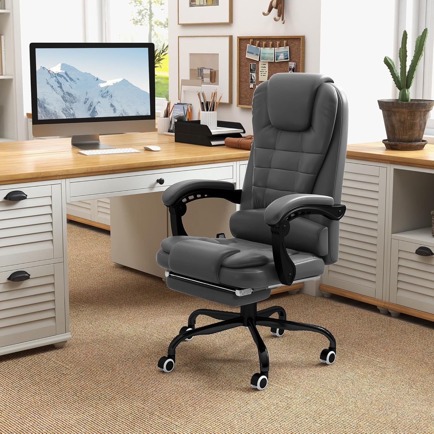 Vinsetto Silla de oficina de masaje vibratorio de 7 puntos, reclinable ejecutivo de respaldo alto con soporte lumbar, reposapiés, respaldo
