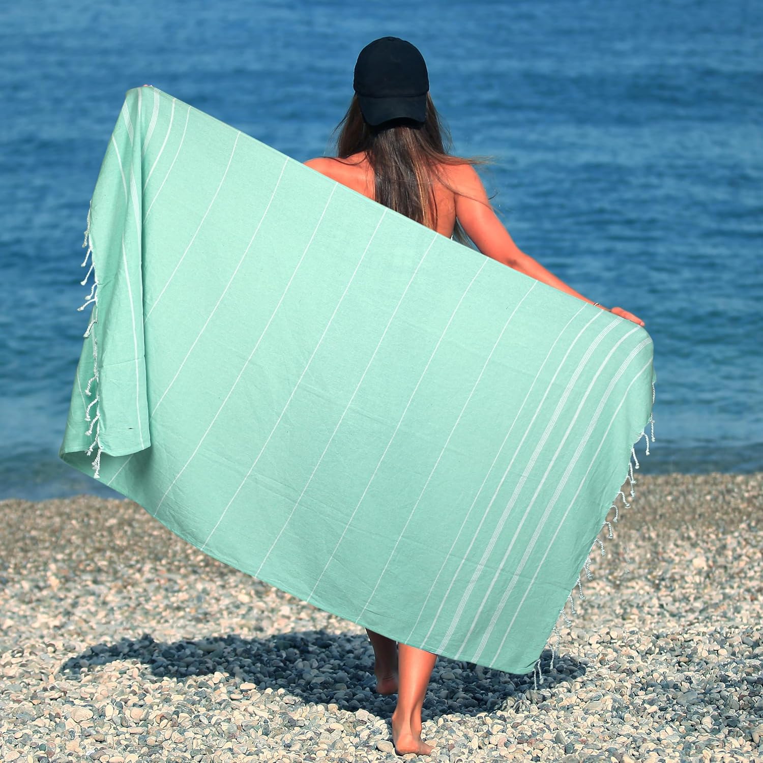 HILLFAIR Hammam – Toallas turcas de playa 100% algodón, 39 x 72 pulgadas, XXL, toallas de playa extragrandes para adultos, toallas de baño de playa