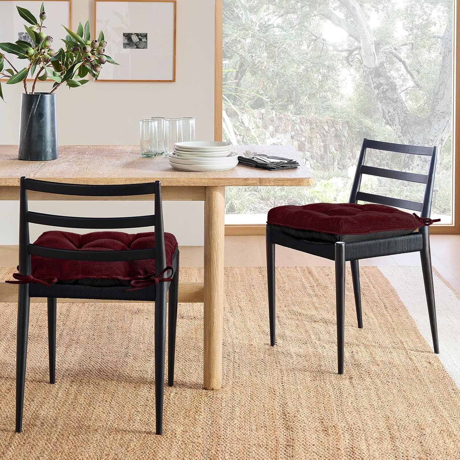 Cojines para sillas de comedor, 17 x 17 pulgadas, antideslizantes, para sillas de cocina con lazos ajustables, cojines de espuma viscoelástica para