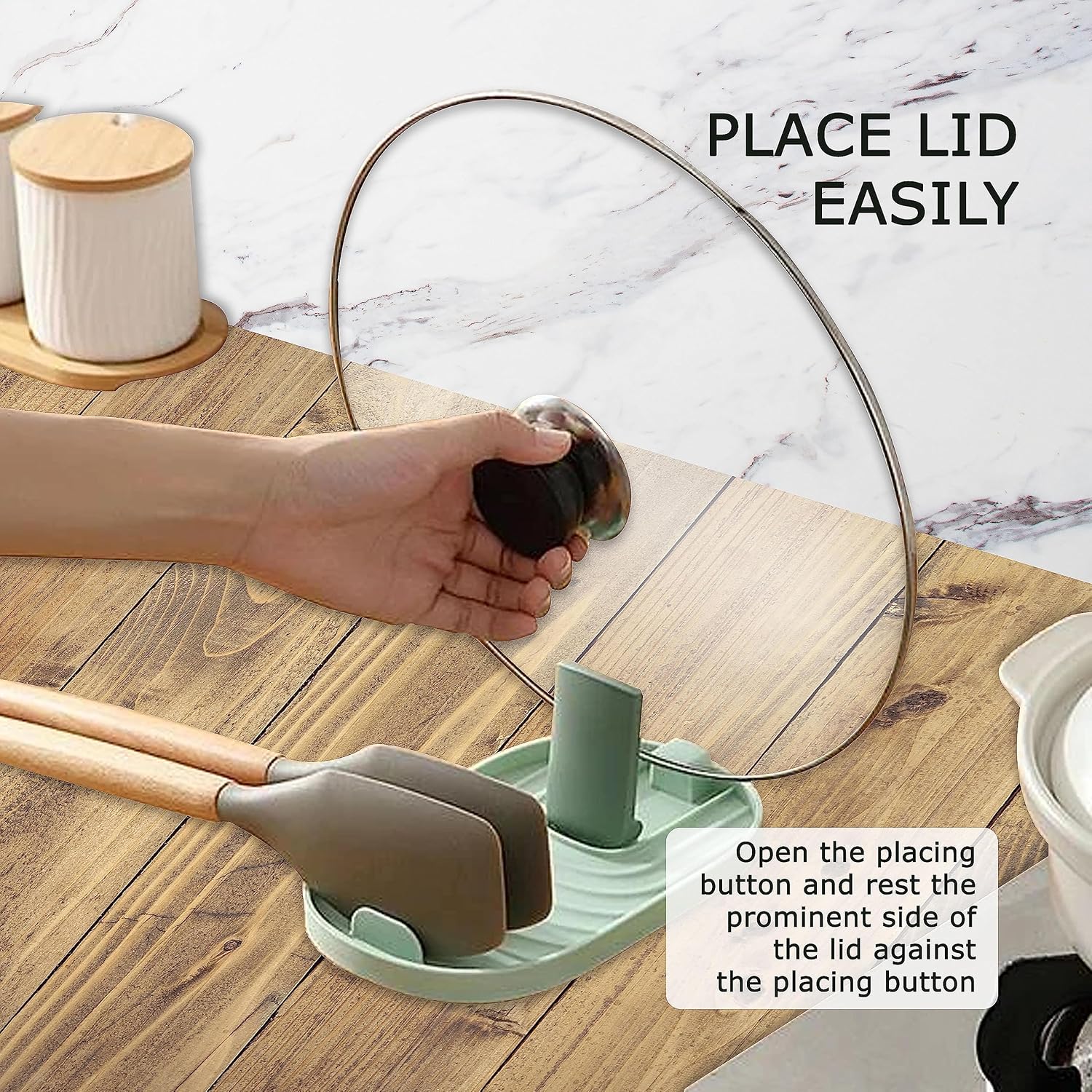 El soporte para cuchara para encimera de cocina mantiene los utensilios de cocina y la tapa al alcance de la mano mientras prepara tus comidas.