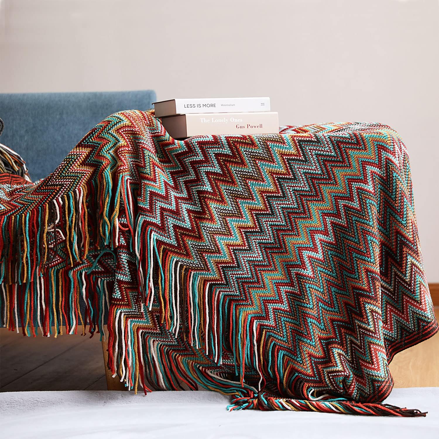 Manta bohemia de punto con borlas, para exteriores, reversible, suave, acogedora, ligera, para sofá cama, sofá, cama, manta decorativa afgana para