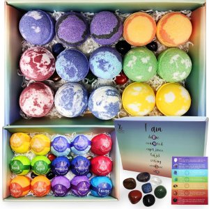 Bombas de baño con piedras preciosas curativas de chakras. 15 bombas de baño de aceites esenciales. Bombas de baño con piedras de chakra reales para Bombas de baño con piedras preciosas curativas de chakras. 15 bombas de baño de aceites esenciales. Bombas de baño con piedras de chakra reales para