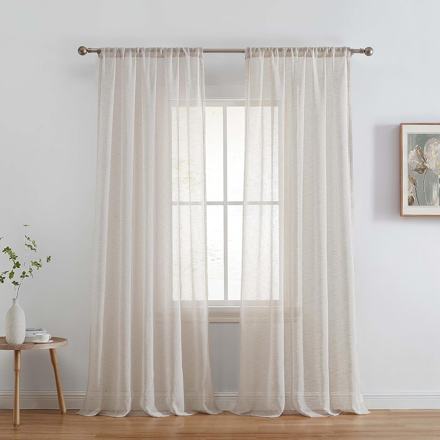 HLC.ME Penelope – Cortinas gruesas de lino sintético texturado semitransparentes, con filtro de luz solar y privacidad, con bolsillo para cortinero,