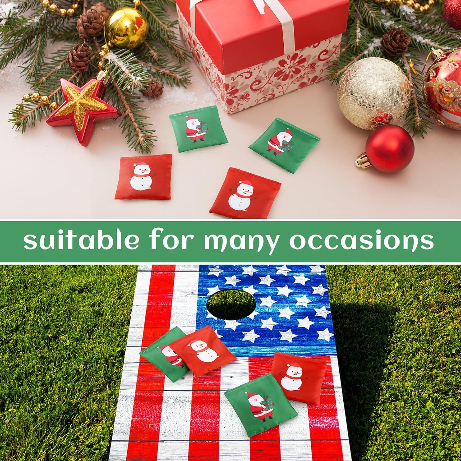 Ceenna 12 bolsas de frijoles de Cornhole de Navidad, muñeco de nieve de Navidad, sacos de juegos de lanzamiento de cornhole, bolsas de Papá Noel