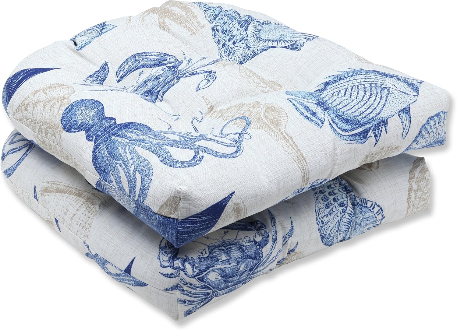 Pillow Perfect Sealife Marine – Cojines de asiento para exteriores e interiores (parte trasera redonda), 2 unidades (paquete de 1), azul