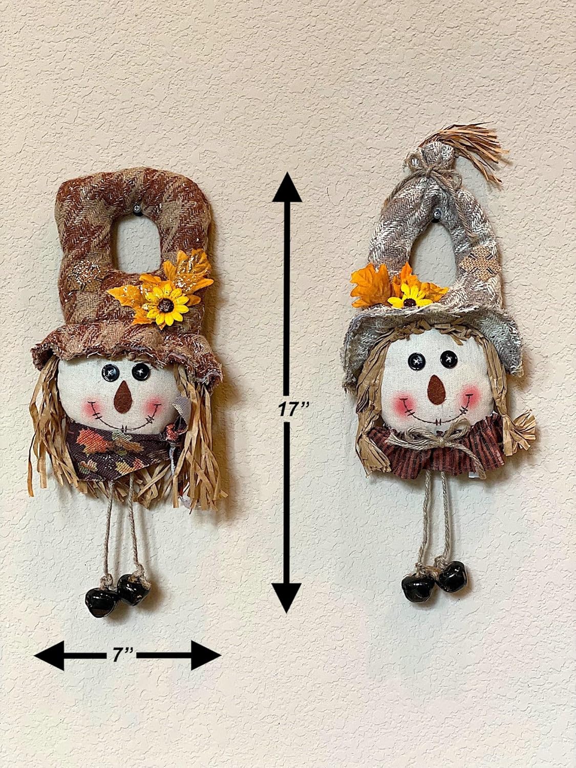 Perilla de puerta de espantapájaros para colgar en la pared, campanas, otoño, Acción de Gracias, decoración colgante para interiores y exteriores,