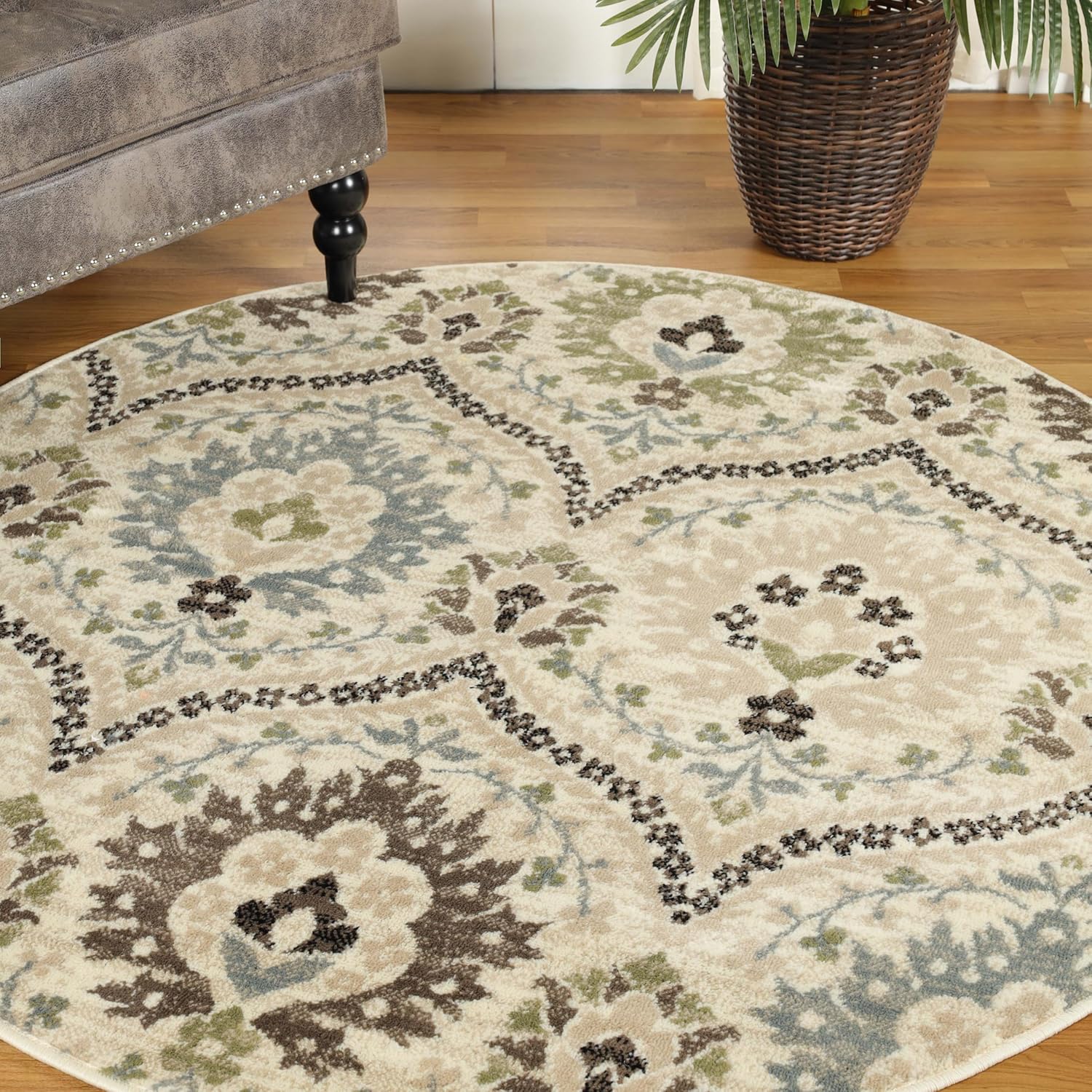 SUPERIOR Augusta Collection – Alfombra de pasillo para interiores, con respaldo de yute, decoración de suelo de damasco floral oriental moderna para