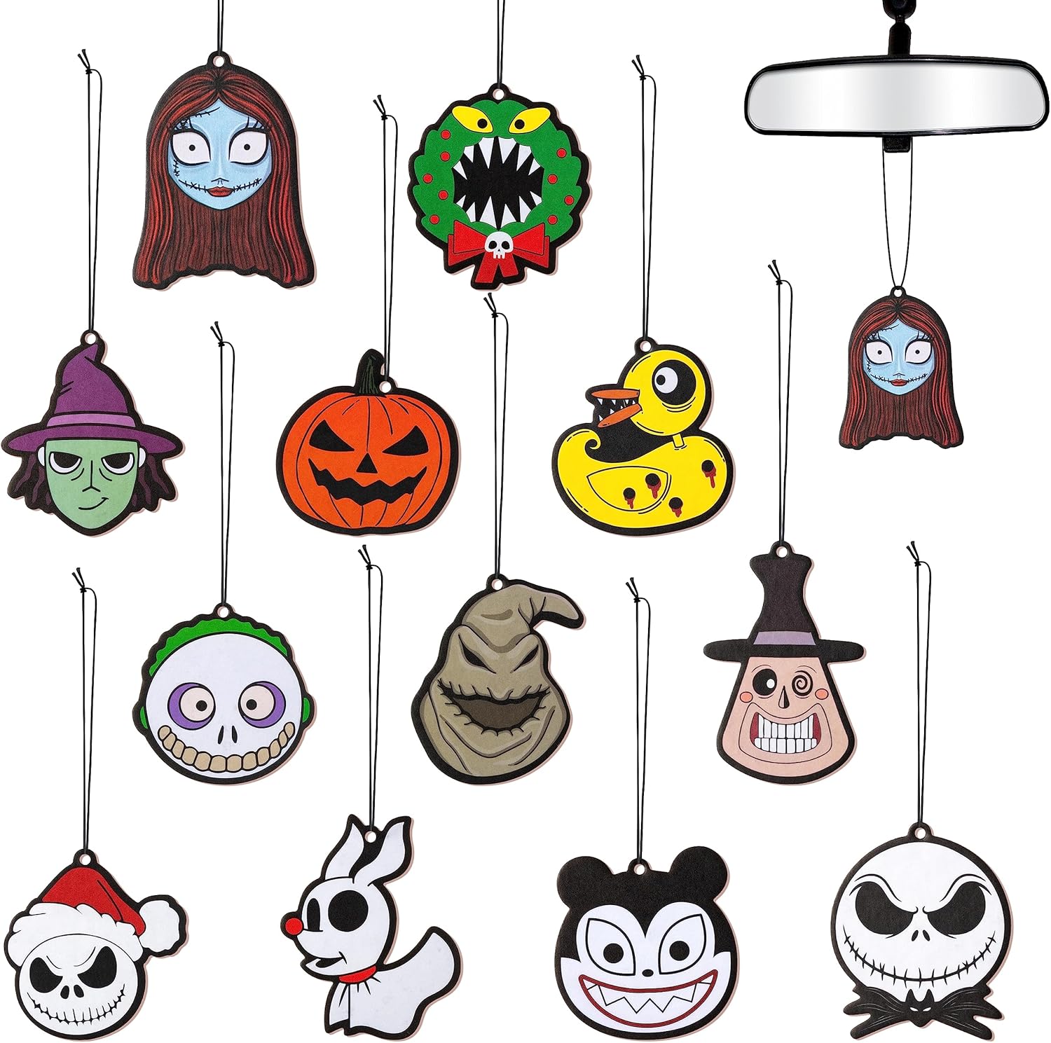 L1rabe 12 ambientadores navideños para automóvil, Jack y Sally, diseño de calavera de dibujos animados de Navidad, tarjetas perfumadas con fragancia