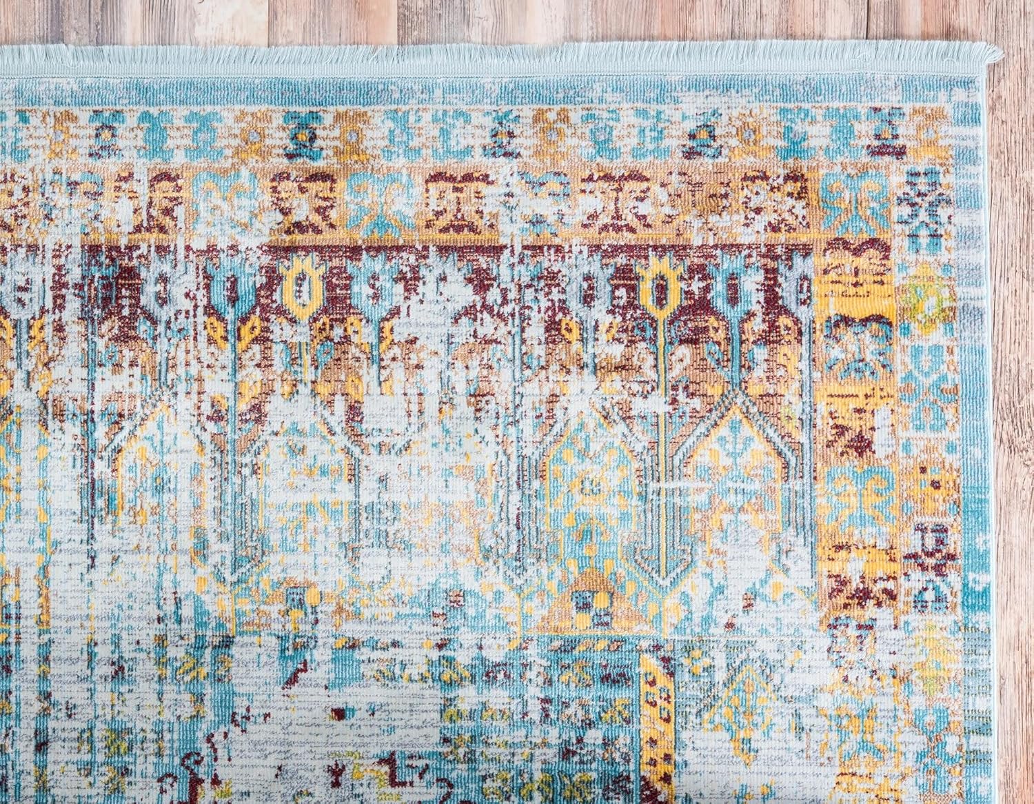 Tapete abstracto Unique Loom, colección Estrella, moderno, multiárea, Polipropileno, celesteturquesa