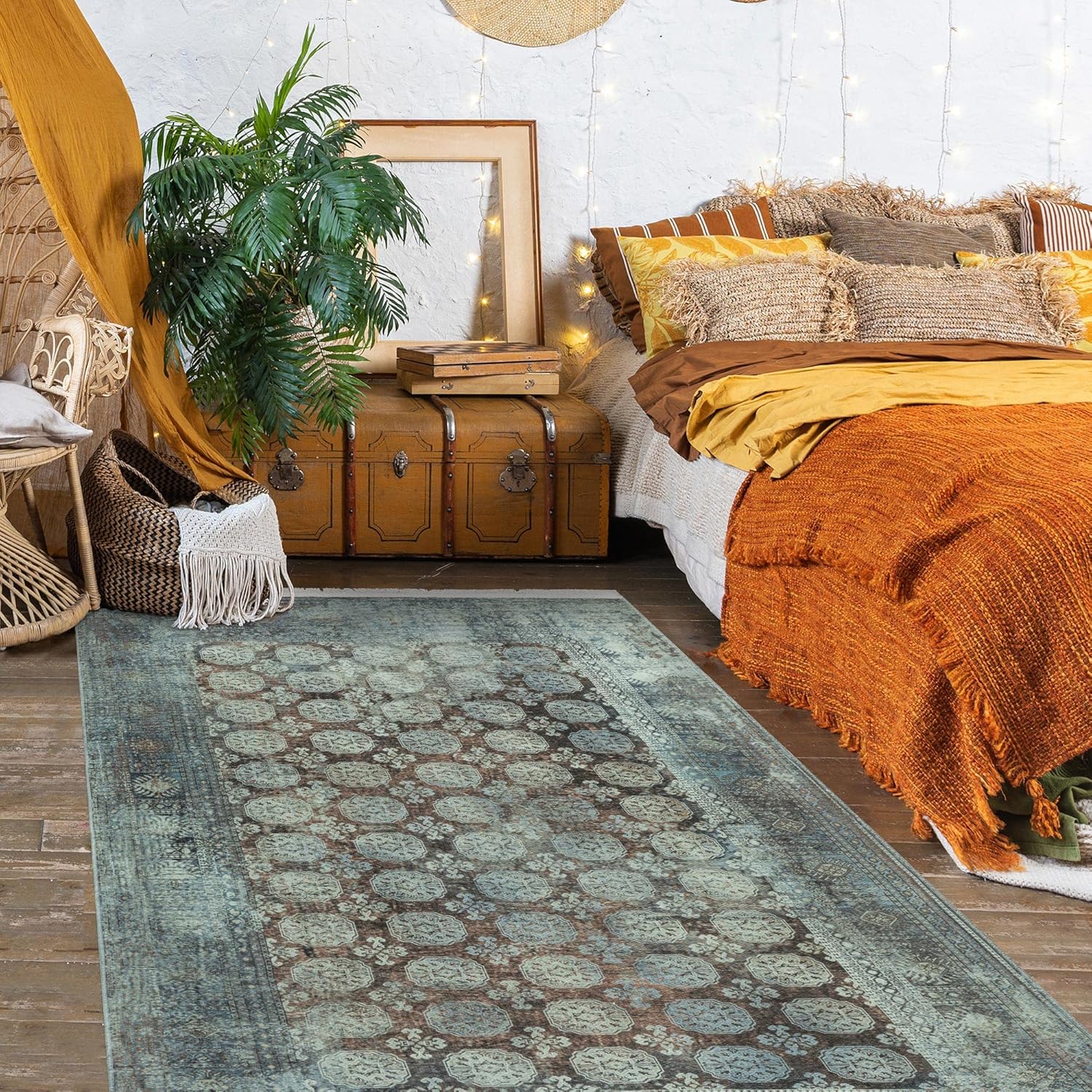 Ottomanson Alfombra de algodón lavable sin arrugas, diseño oriental, de 4 x 6 pulgadas, para sala de estar, 4 x 6 pies, color óxido