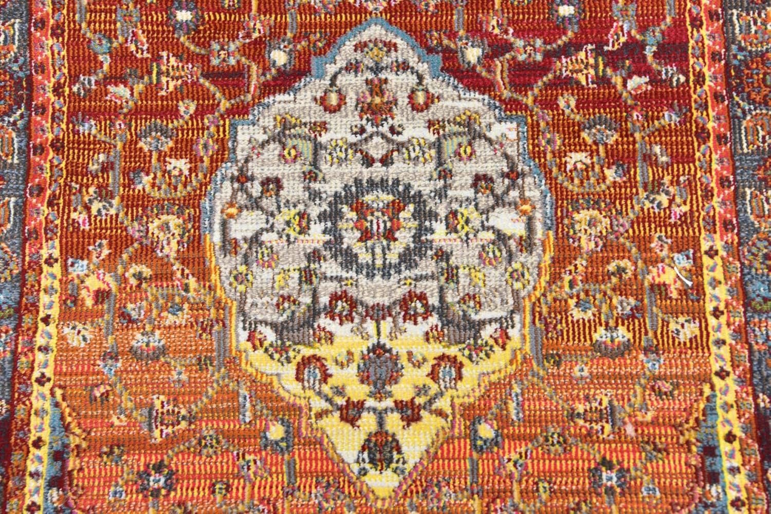 Unique Loom Baracoa Collection – Alfombra Miramar (2 pies 7 pulgadas x 10 pies, rojo óxidoazul)