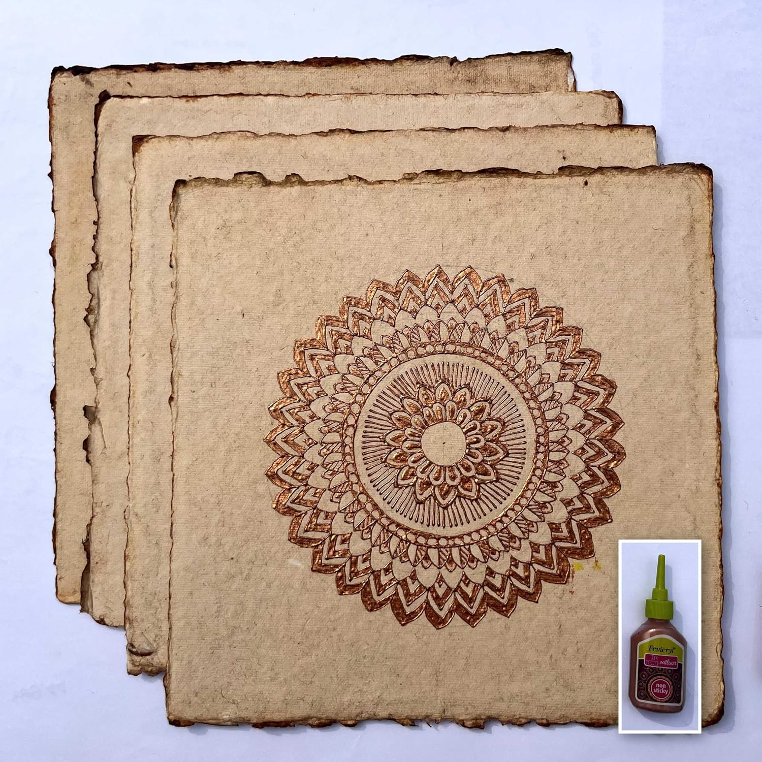 Papel de acuarela vintage grueso hecho a mano con borde deckle – 8 x 8 pulgadas – 300 GSM, papel mixto texturizado de prensa en frío envejecido de