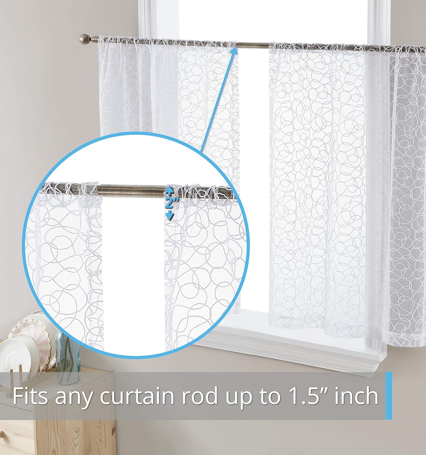 HLC.ME Audrey Sheer – Cortina de gasa transparente para ventana corta para cocina, dormitorio, ventanas pequeñas y baño (30.0 x 24.0 in de largo,