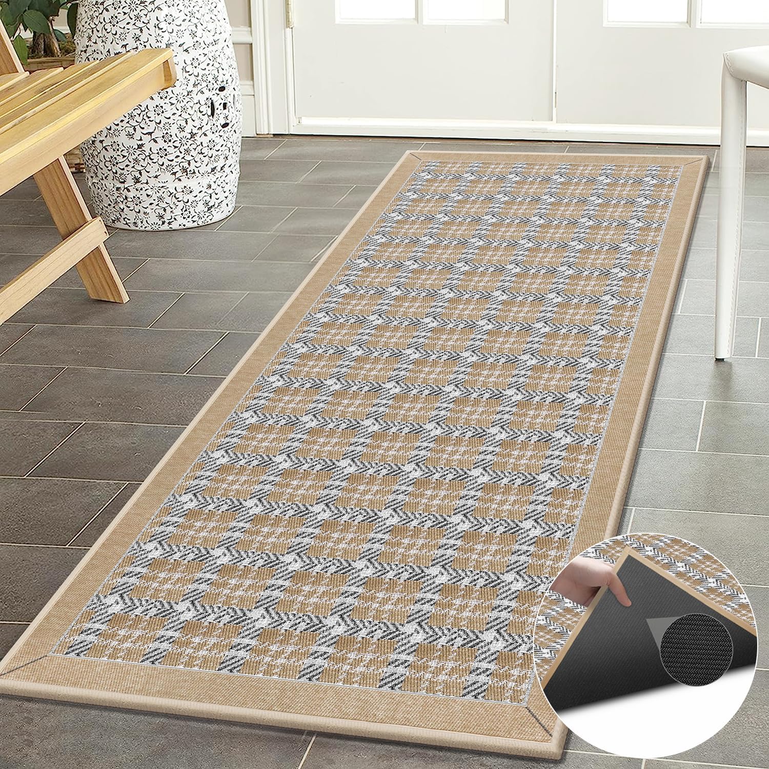 Alfombra lavable  Alfombra de pasillo con parte trasera de goma, alfombra antideslizante para pasillo, alfombra grande para puerta delantera,