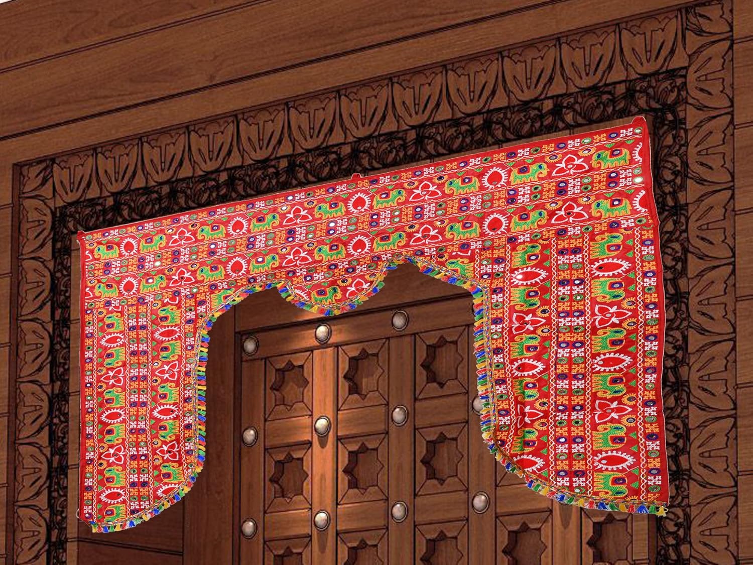 Toran bordado tradicional para Deepawali Pooja Mandir Diwali, Bandhanwar Bandarwal Toranam para puerta principalcolgar en la pared, decoración del
