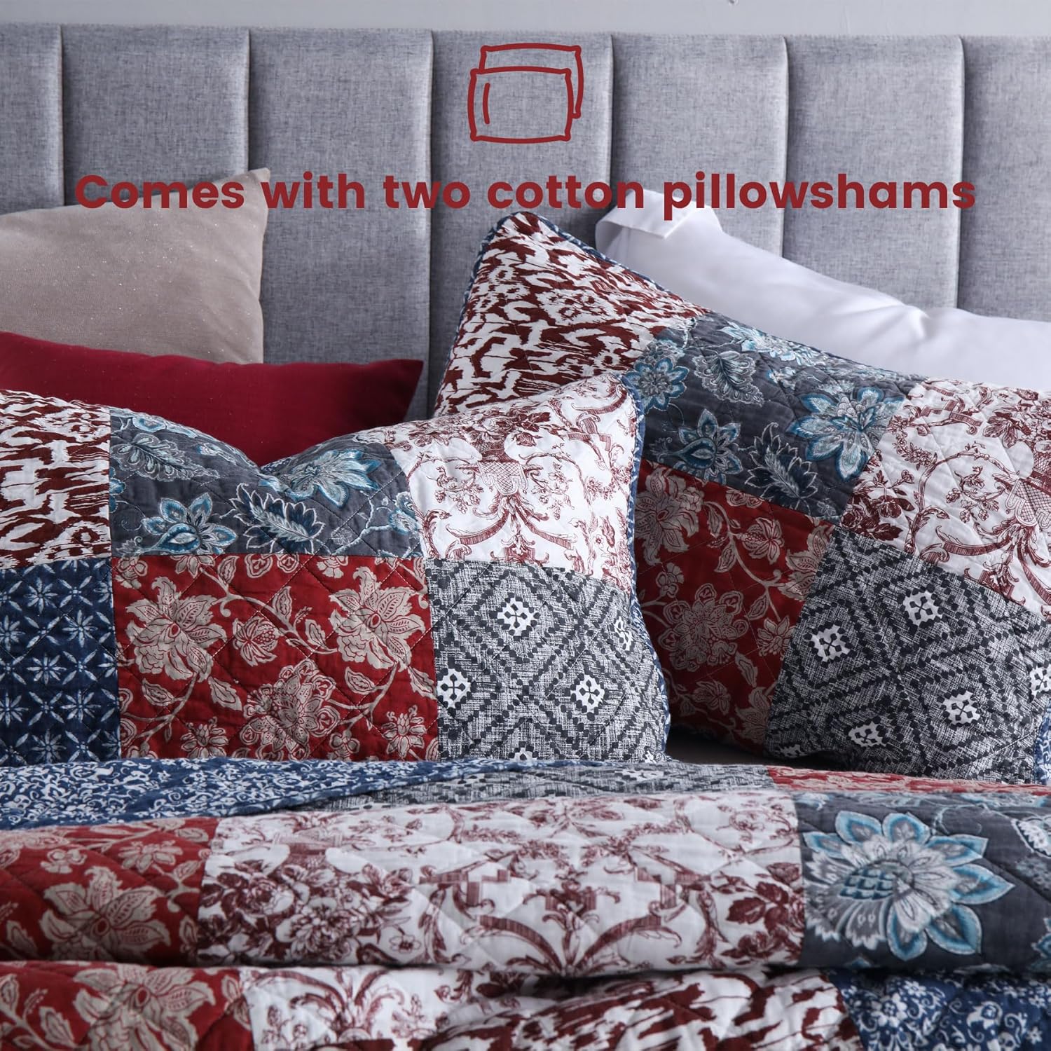 Secgo – Edredones tamaño Queen, juego de ropa de cama 100% algodón (90 x 98 pulgadas) con 2 fundas de almohada, colcha reversible ligera y