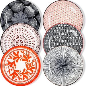ZOOFOX Juego de 6 platos llanos de cerámica, platos redondos de cerámica de 7 pulgadas, diseño de artes abstractas, platos de postre para ZOOFOX Juego de 6 platos llanos de cerámica, platos redondos de cerámica de 7 pulgadas, diseño de artes abstractas, platos de postre para