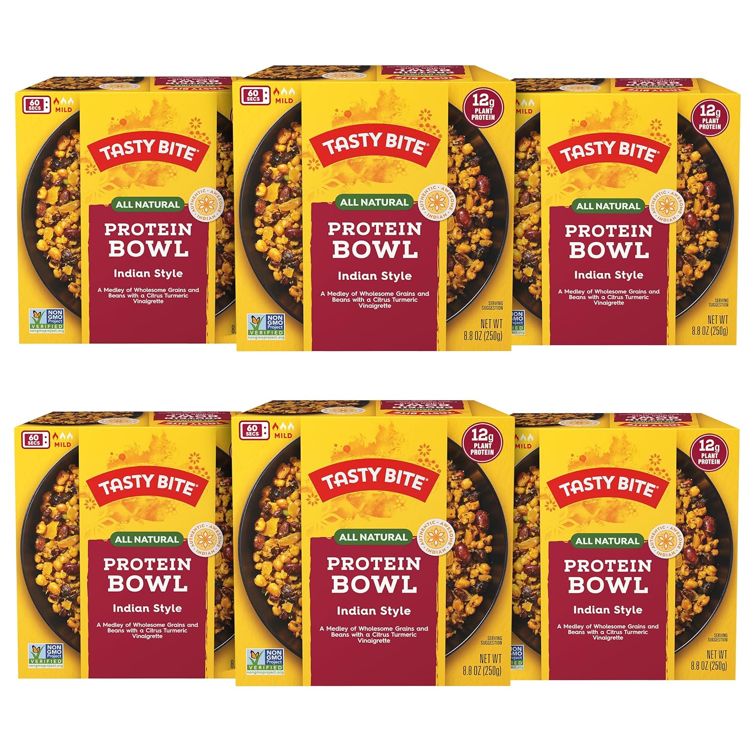 Tasty Bite Cuenco de proteínas estilo indio, listo para comer, apto para microondas, vegano, 0.42oz de proteína vegetal, 8.8 onzas (paquete de 6)