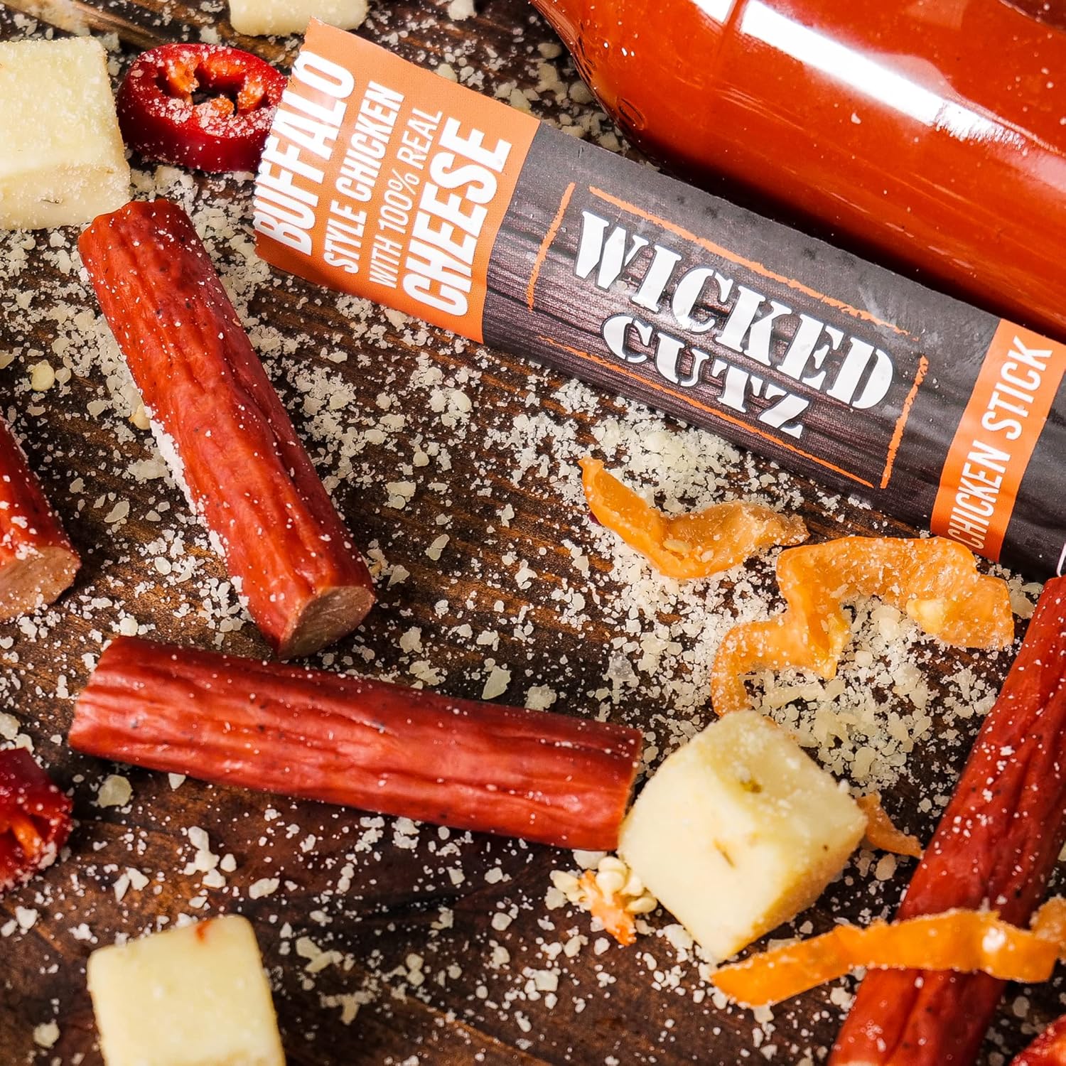 Paquete variado de palitos de carne y queso, queso Buffalo Chicken & Pepper Jack + palitos de carne italiana y queso con 0.42 oz de proteína por