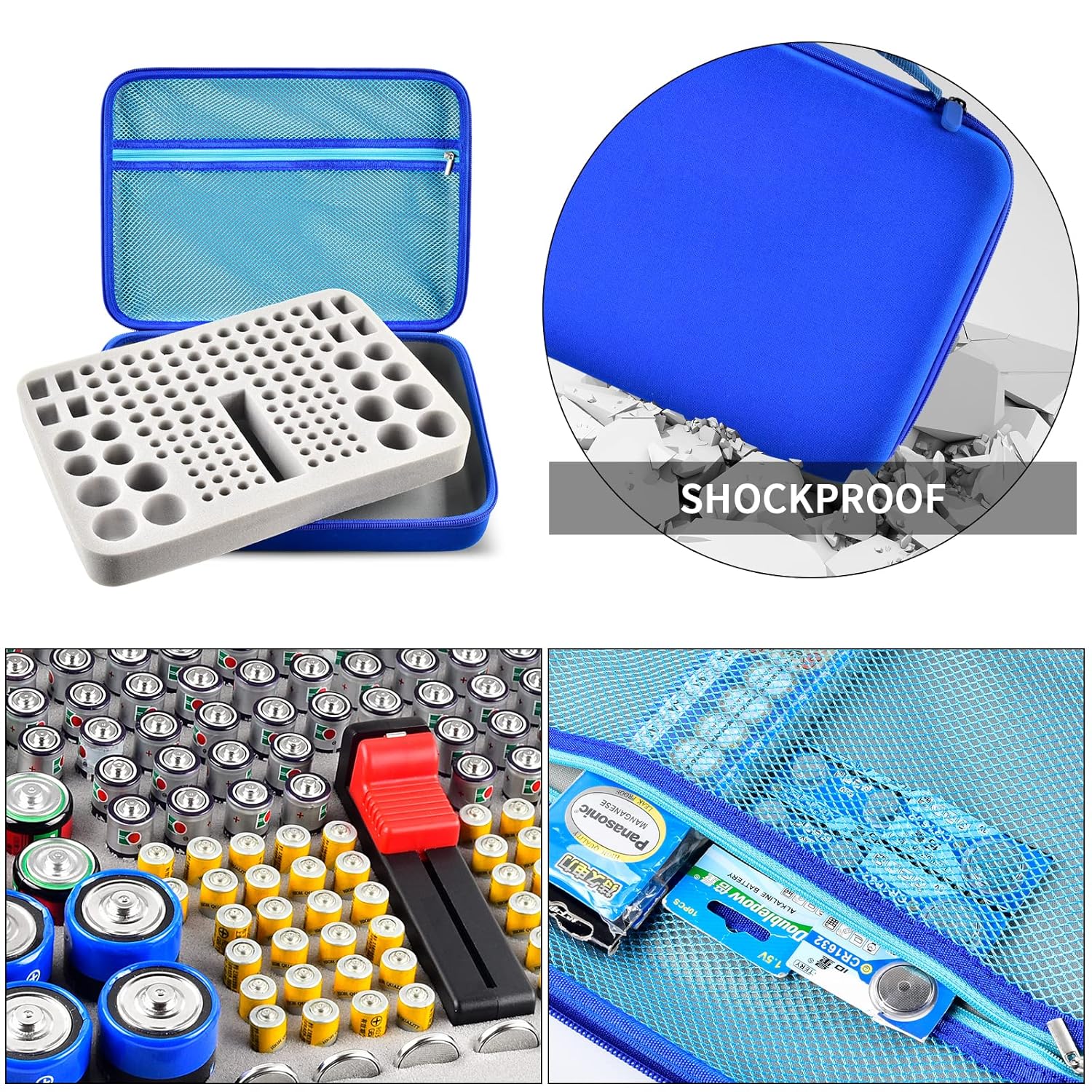 Organizador de baterías, caja de contenedores de almacenamiento de baterías con comprobador de batería compatible con AA AAA 9V C D litio 3V LR44