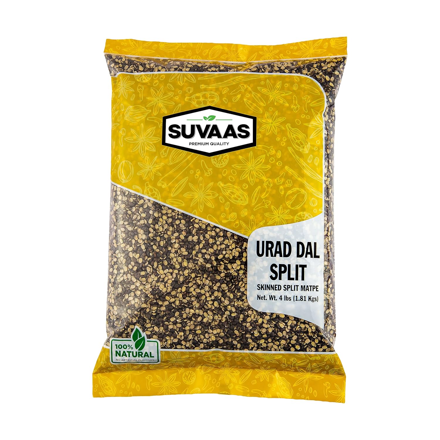 Suvaas Split Urad Dal – Lentejas negras de gramo 100% naturales, 4 libras, auténticas dales y legumbres indias para cocinar y comer saludables