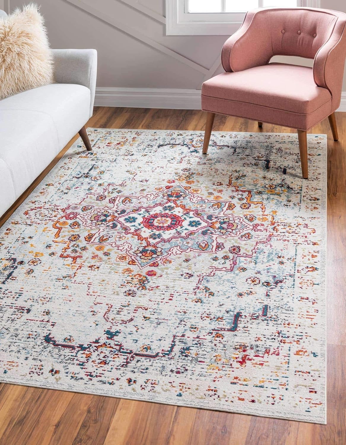 Unique Loom Charm Collection – Alfombra de área moderna, bohemia, envejecida, borde, 9′ 0″ x 12′ 0″, marfilazul