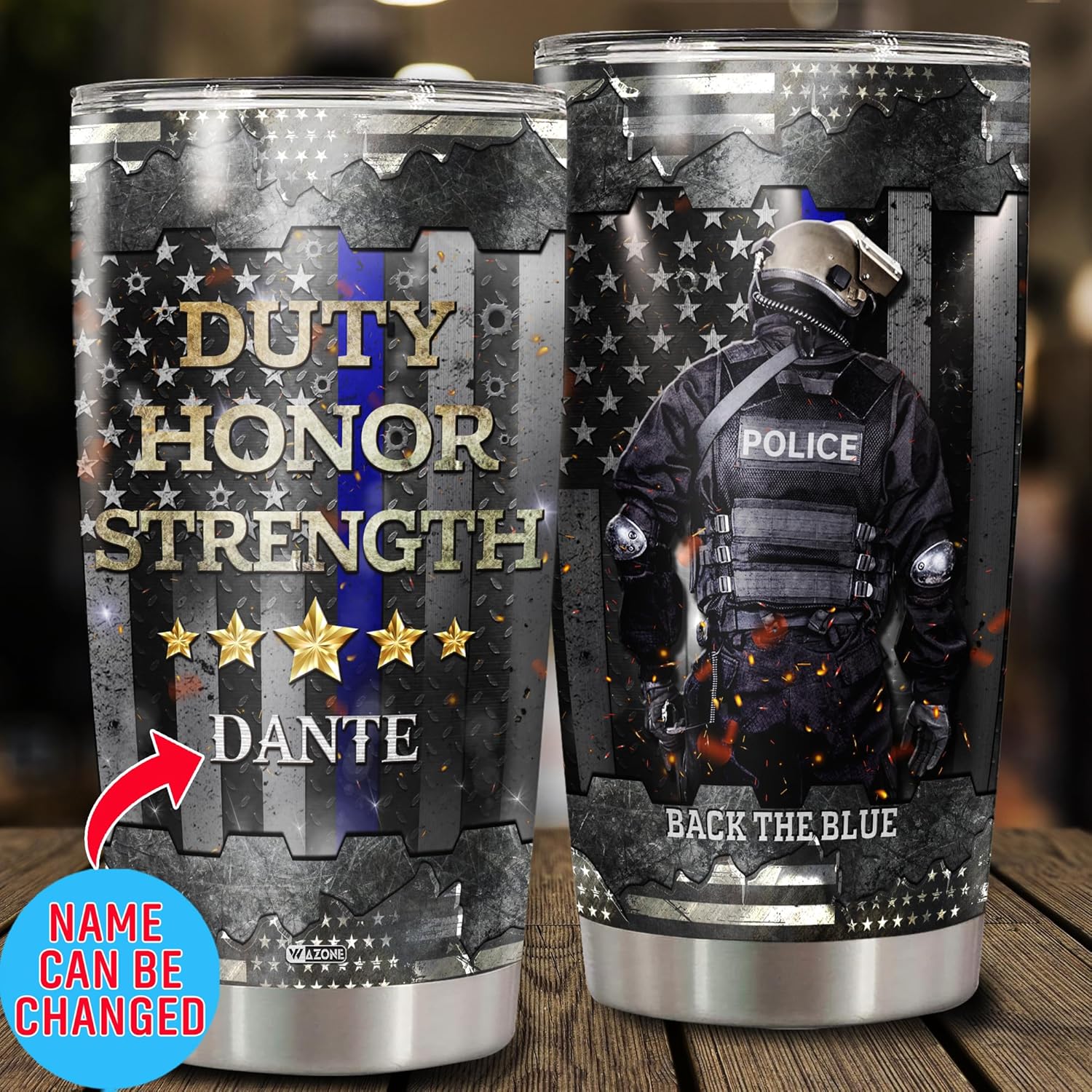 WAZONE Vaso personalizado de acero inoxidable para oficial de policía, 20 onzas, 30 onzas, taza con aislamiento con nombre personalizado, taza de