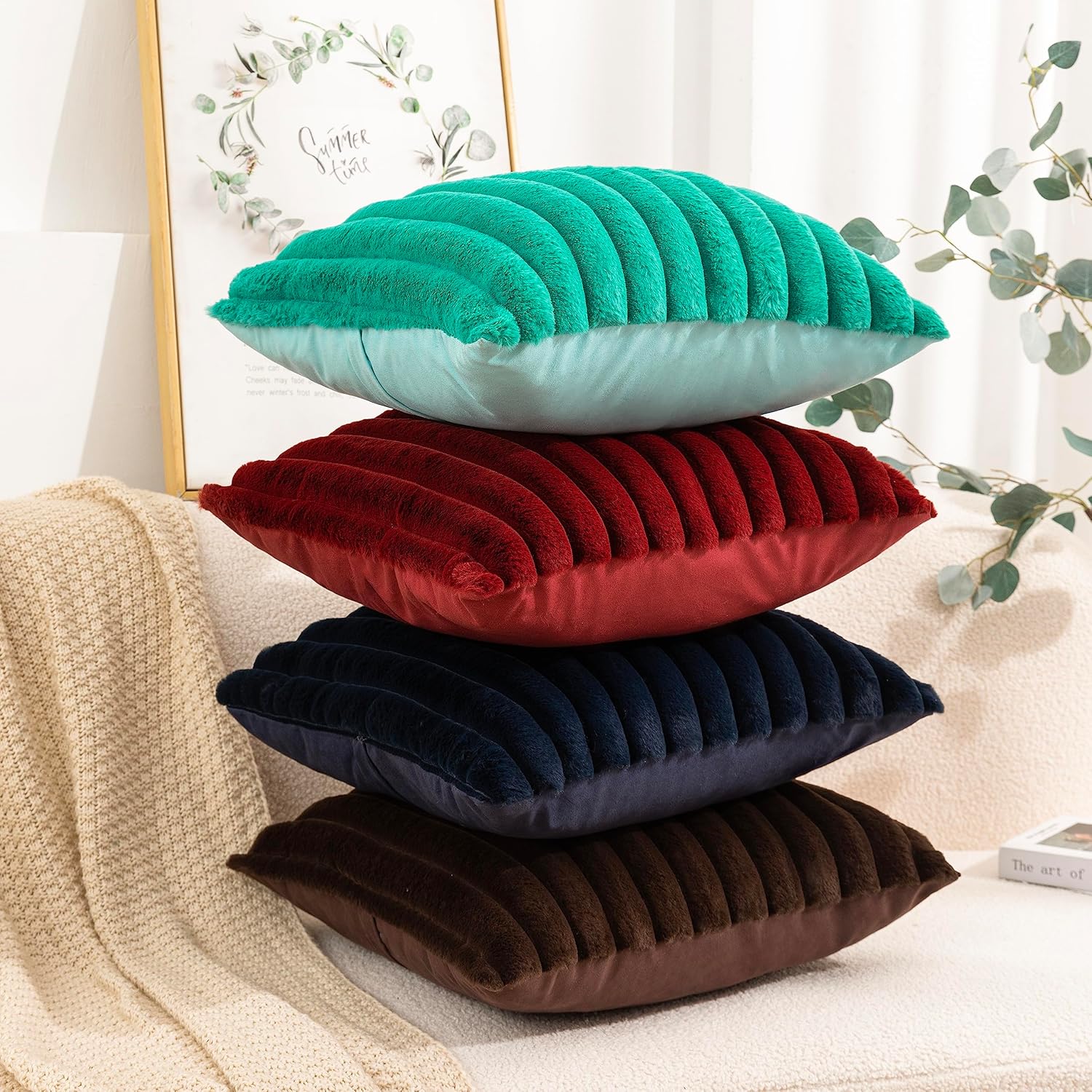 Uhomy Juego de 2 fundas de almohada de felpa esponjosa de 18 x 18 pulgadas, fundas de almohada decorativas de lujo y suaves de piel sintética para
