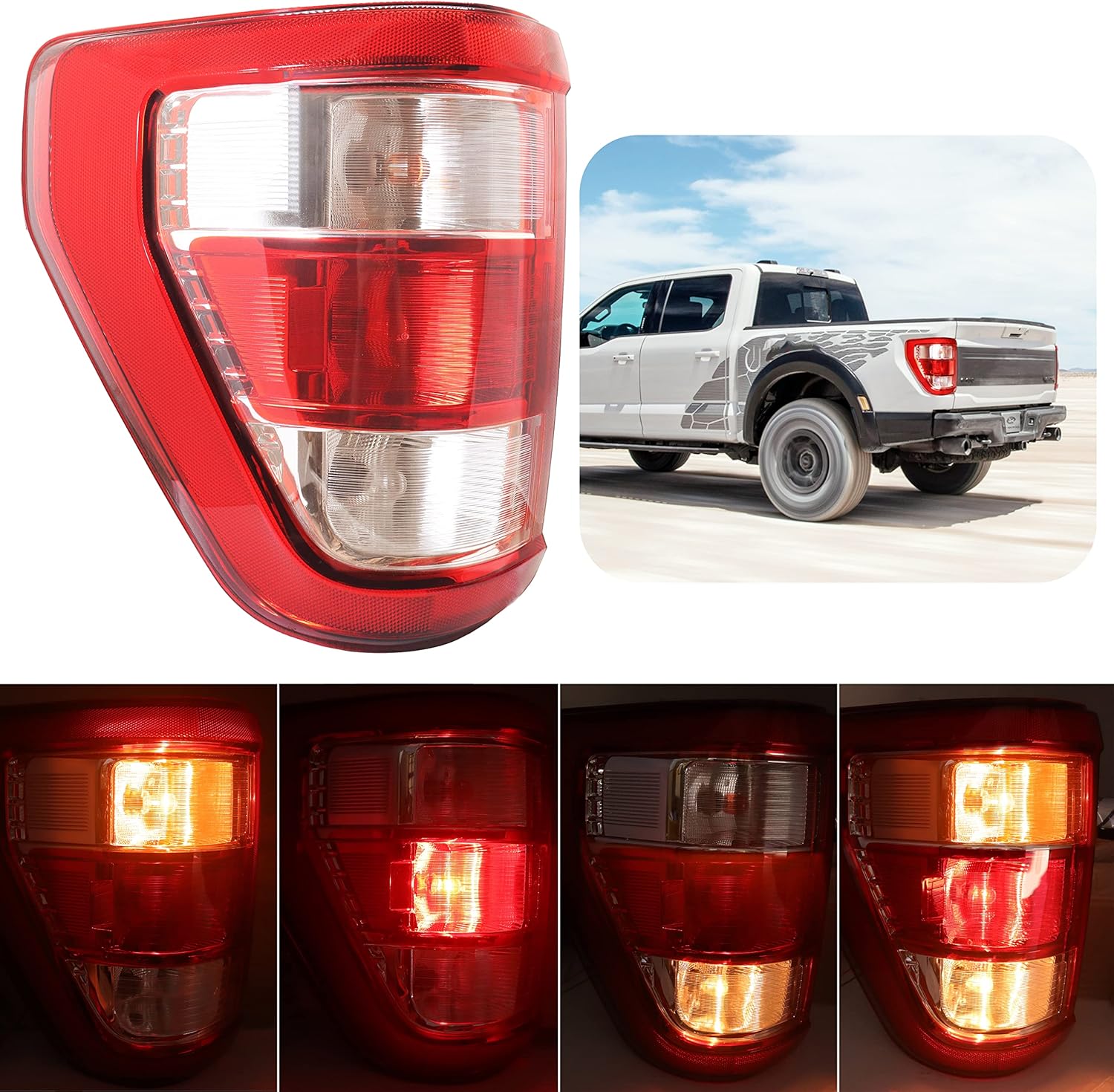 SENSHINE Conjunto de luz trasera para Ford F150 F-150, accesorios 2021 2022 2023, repuesto de lámpara trasera de freno estilo OE luces traseras