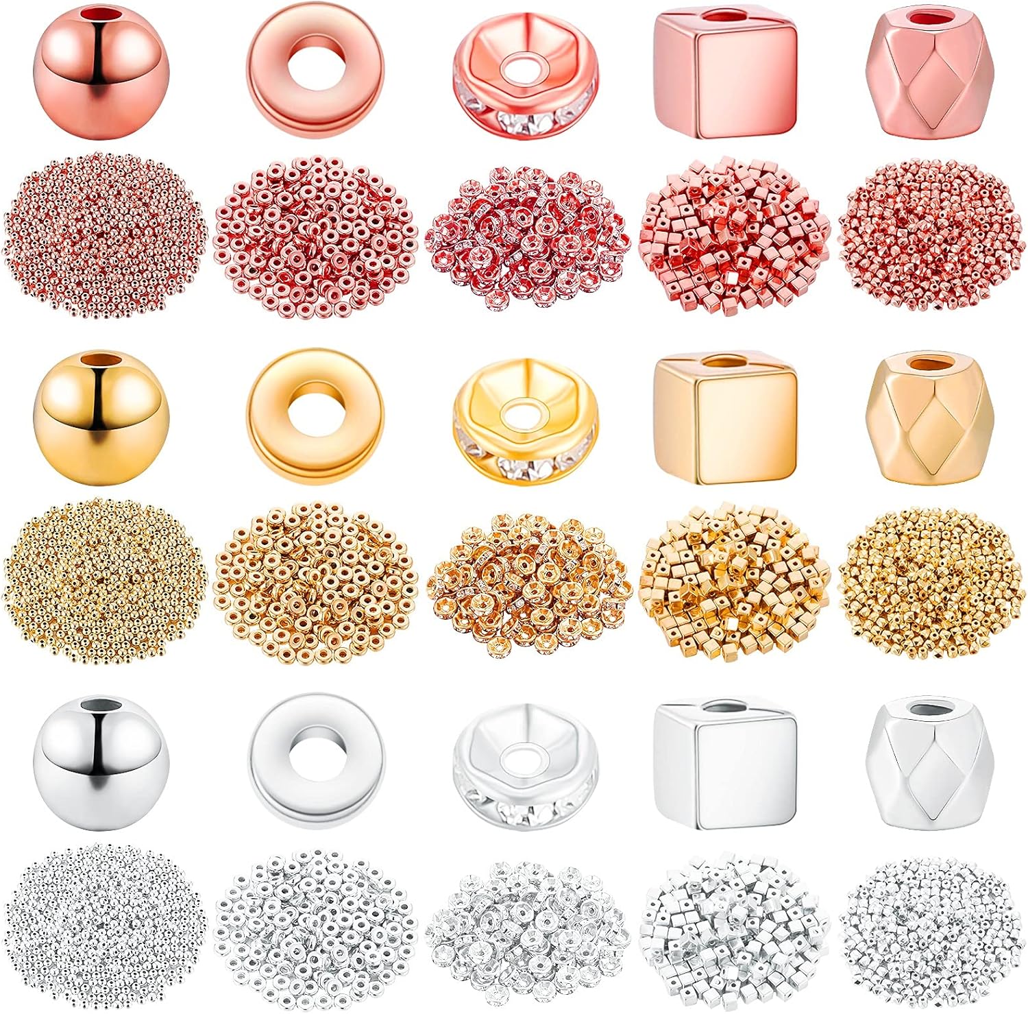 3630 cuentas espaciadoras surtidas, cuentas de cubo Rondelle facetadas, cuentas cuadradas espaciadoras de columna, dijes de joyería redondos de