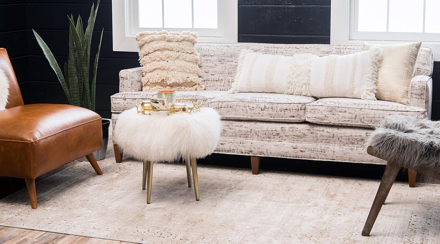 Unique Loom Chateau Collection – Alfombra con textura tradicional envejecida, Beige