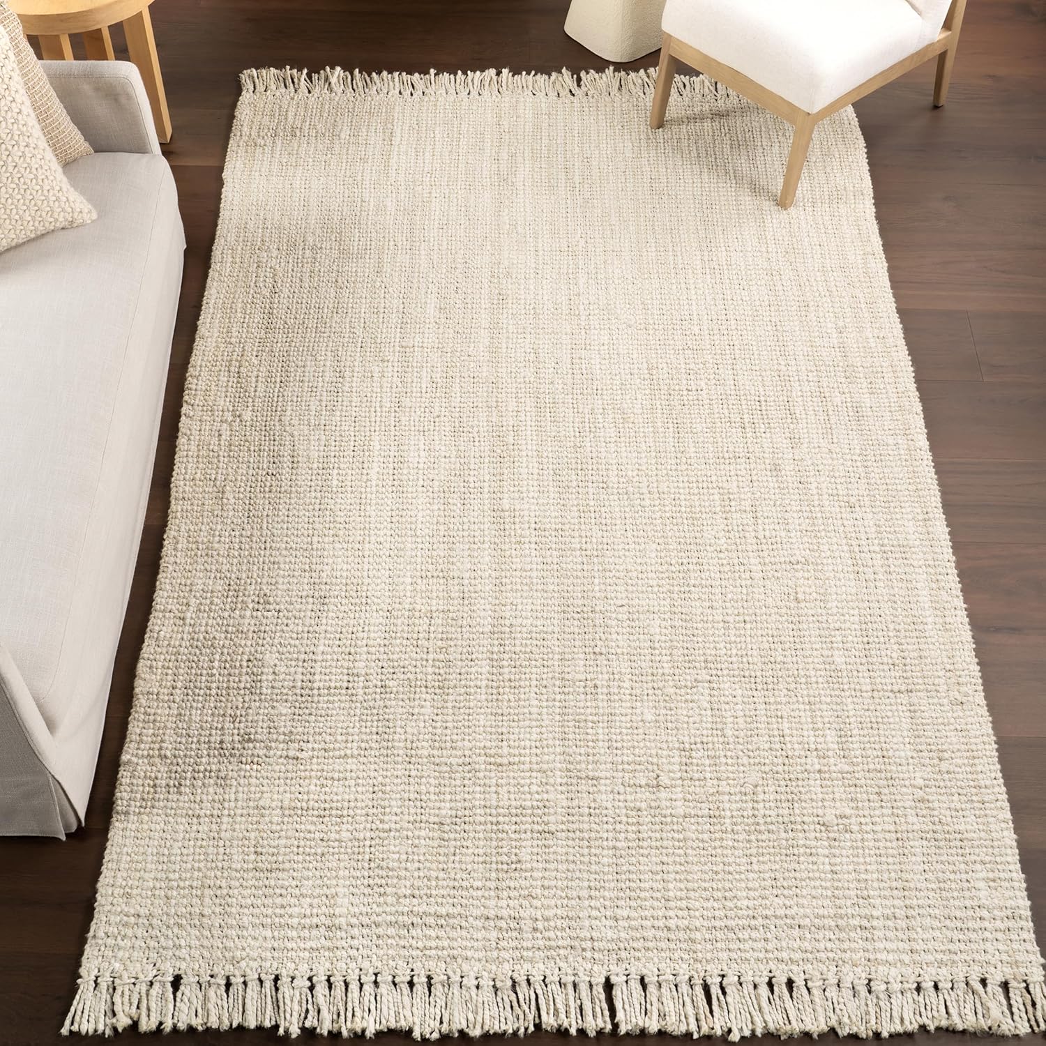 nuLOOM – Alfombra gruesa de yute Daniela Farmhouse, redonda, de 8 pies, color blanco hueso