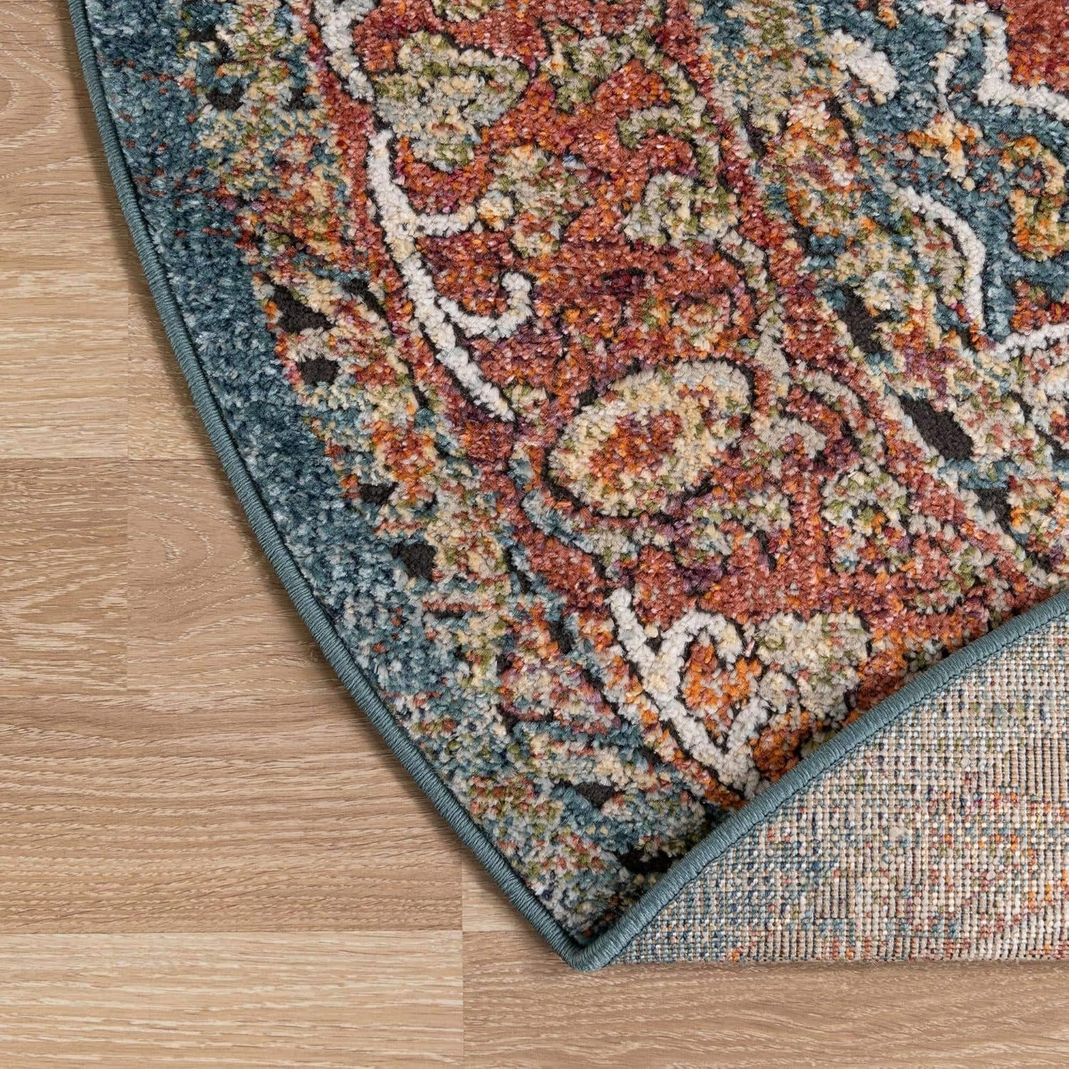 Unique Loom Isabella Collection – Alfombra de área – Rossellini (5 pies 1 pulgada, redonda, rojo óxidobeige)